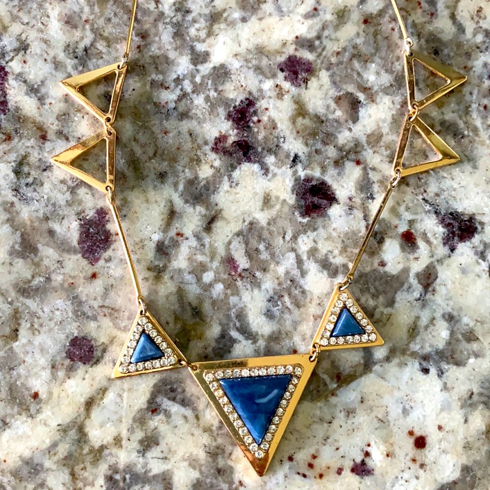Gold triangle necklace with rhinestones